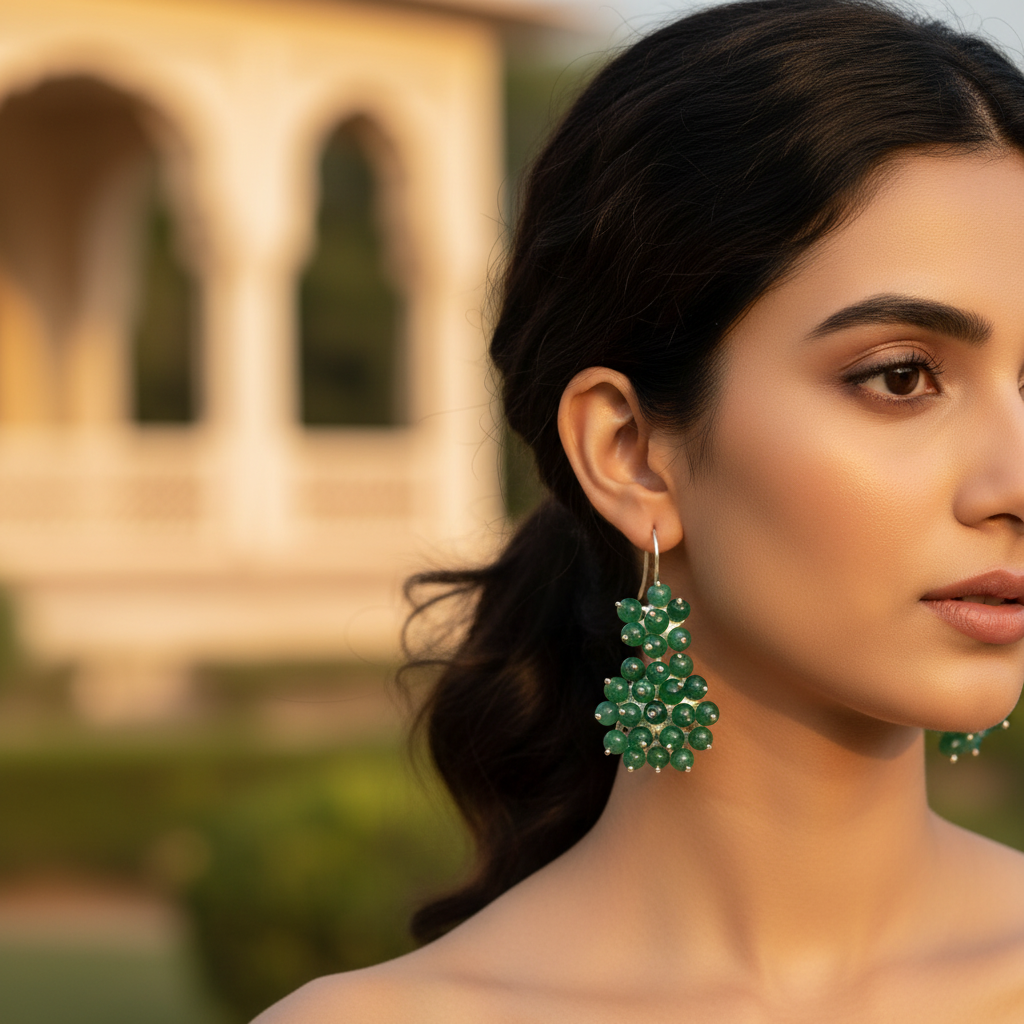 Green Jade Bead Earrings for Women | Silver Dangle Jewelry