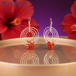 Load image into Gallery viewer, 925 Sterling Silver Circle Earrings with Red Gemstones | For Women
