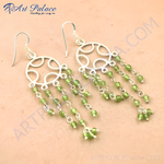 将图像加载到图库查看器中， 925 sterling silver dangle earrings with vibrant green peridot gemstones.
