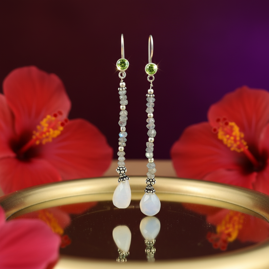 925 Silver Peridot & Moonstone Drop Earrings | Women's Jewelry