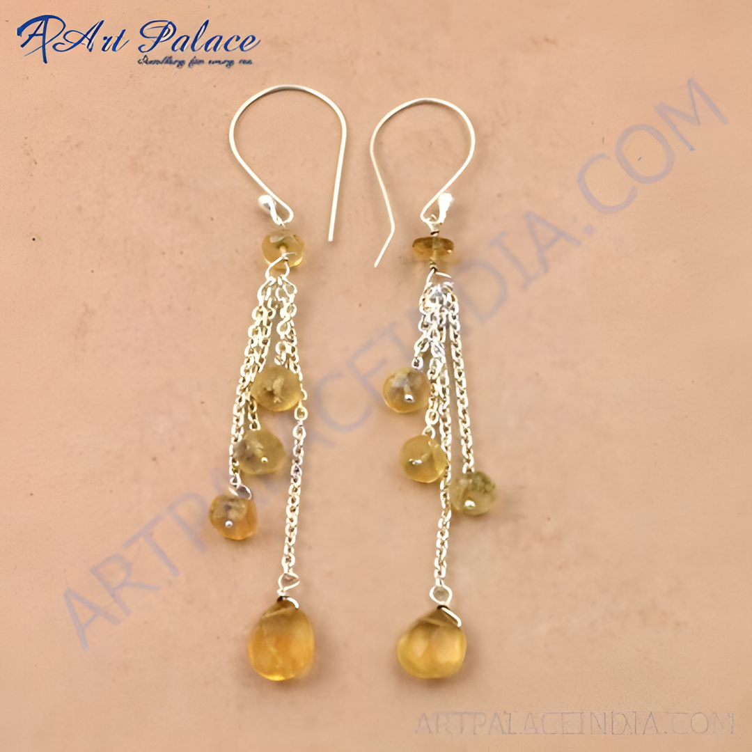 925 sterling silver dangle earrings featuring citrine gemstones in a cascade design.