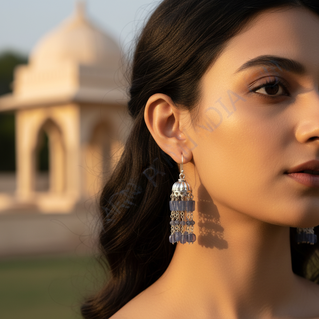 925 Silver Blue Gemstone Tassel Earrings for Women | Dangle Earrings