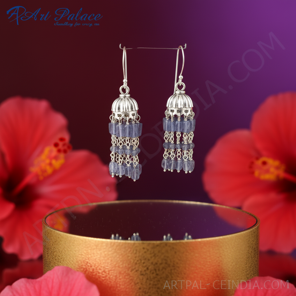 925 silver blue gemstone tassel earrings for women | dangle earrings