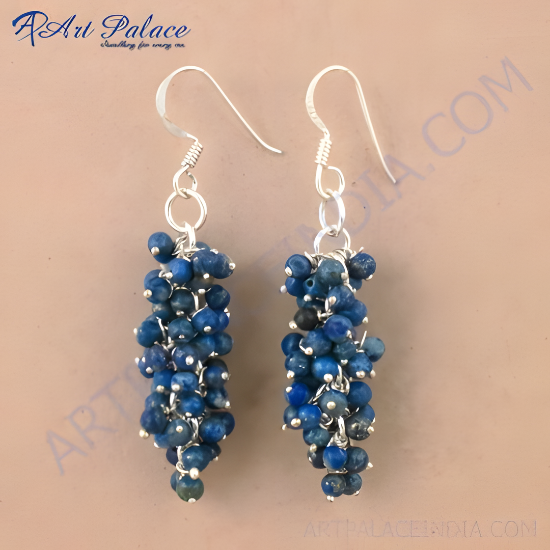 925 sterling silver drop earrings with blue lapis lazuli gemstone beads.