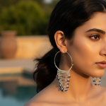 Load image into Gallery viewer, Silver Hoop Earrings with Blue Gemstones | Women&#39;s Jewelry Gift
