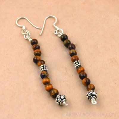 925 Silver Tiger Eye Bead Earrings for Women | Gemstone Jewelry