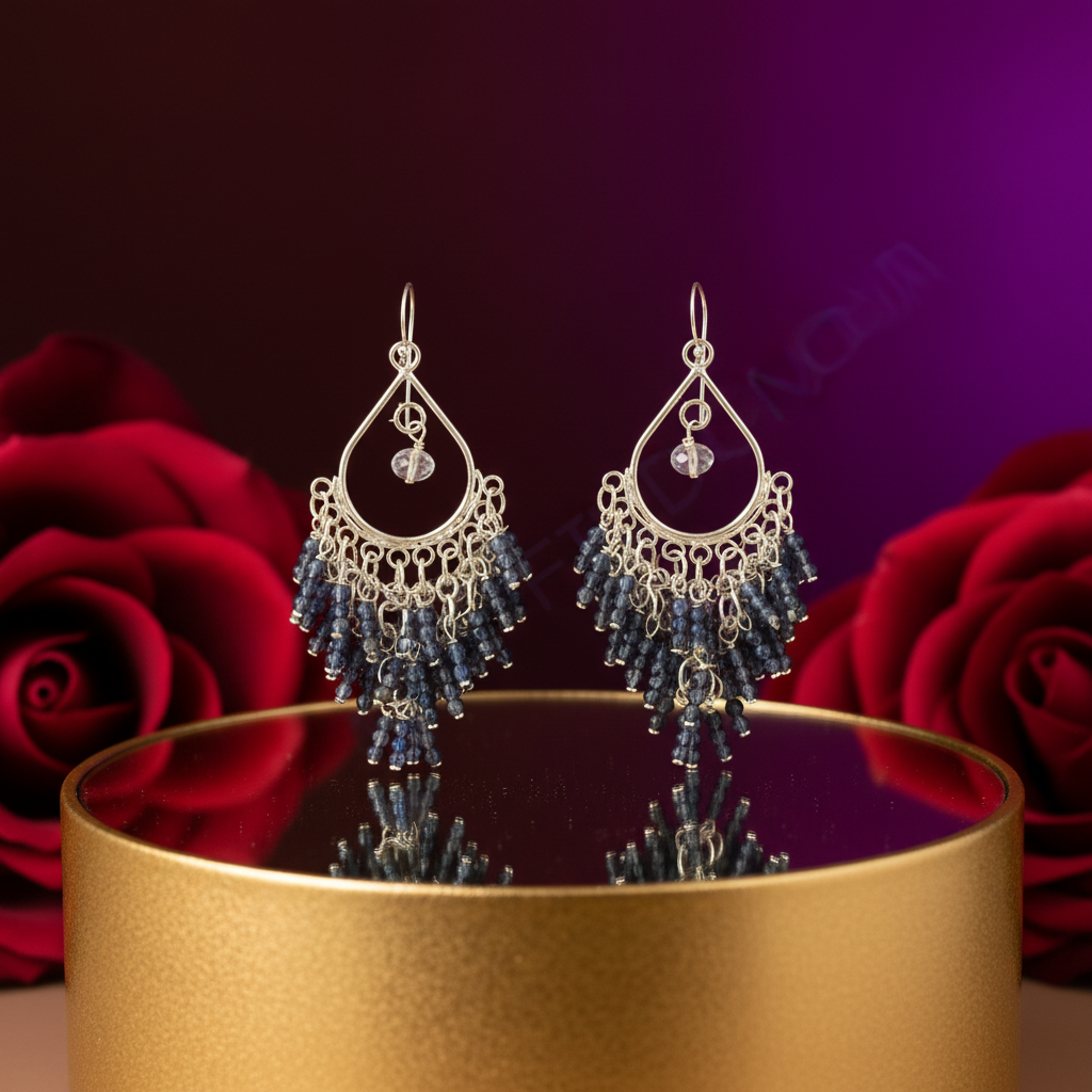 925 Silver Iolite Bead Chandelier Earrings | Women's Jewelry