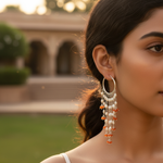 Load image into Gallery viewer, 925 Silver Pearl &amp; Red Gemstone Dangle Earrings | For Women
