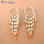 Load image into Gallery viewer, 925 sterling silver dangle earrings featuring pearls and vibrant red gemstones, perfect for women&#39;s fashion
