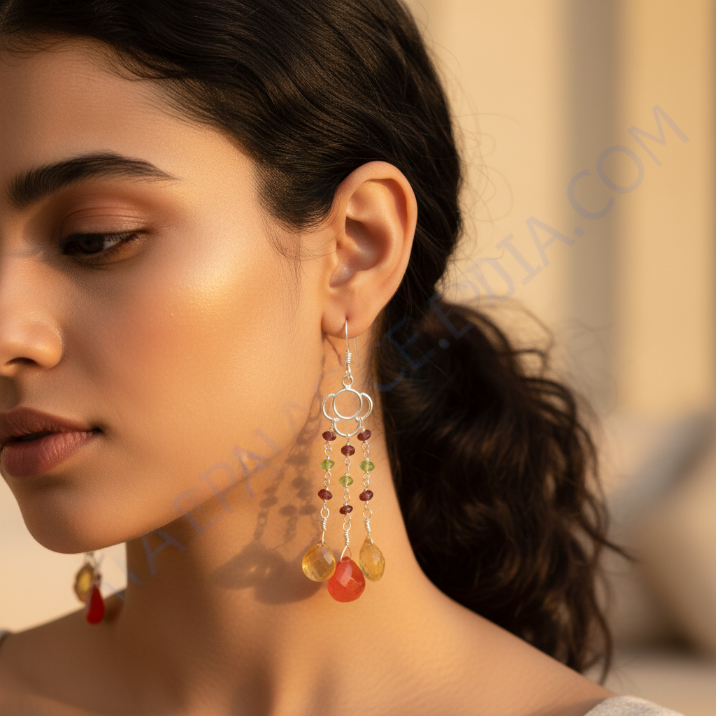 925 Silver Gemstone Dangle Earrings for Women | Daily Wear
