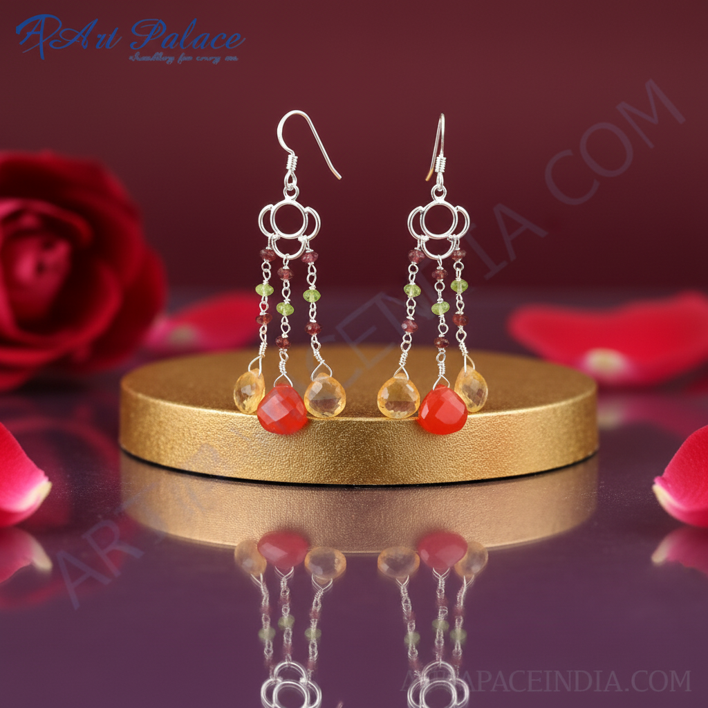 925 Silver Gemstone Dangle Earrings for Women | Daily Wear