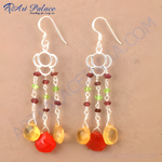 Load image into Gallery viewer, 925 sterling silver dangle earrings with colorful gemstones, perfect for women&#39;s daily wear or special occasion.
