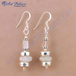 Load image into Gallery viewer, Sterling silver dangle earrings with white moonstone beads, perfect for women&#39;s jewelry.
