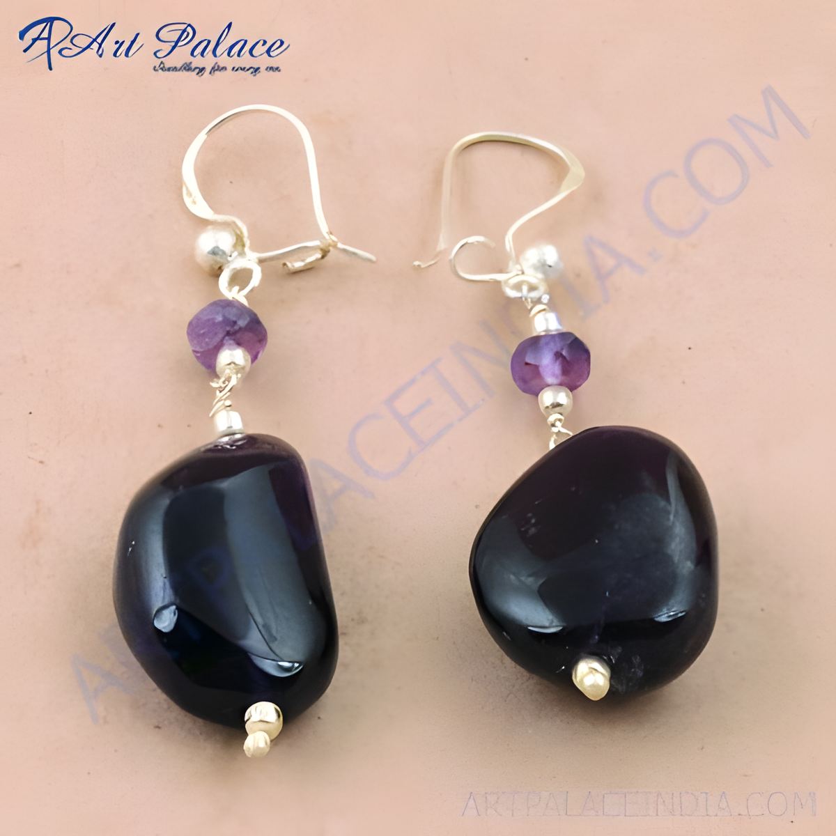 Amethyst drop earrings with 925 sterling silver hooks and accents