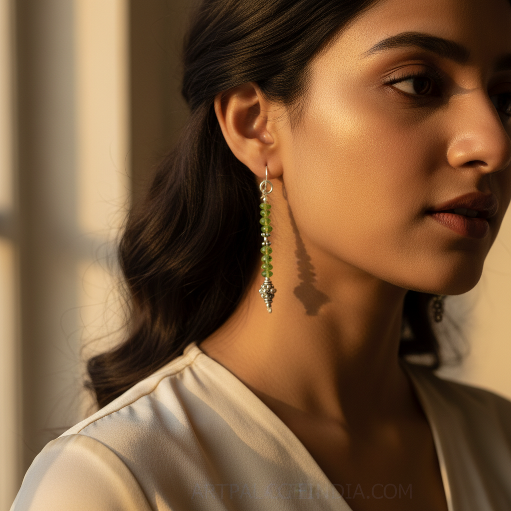 925纯银橄榄石水滴耳环（女士款）| 绿色宝石首饰