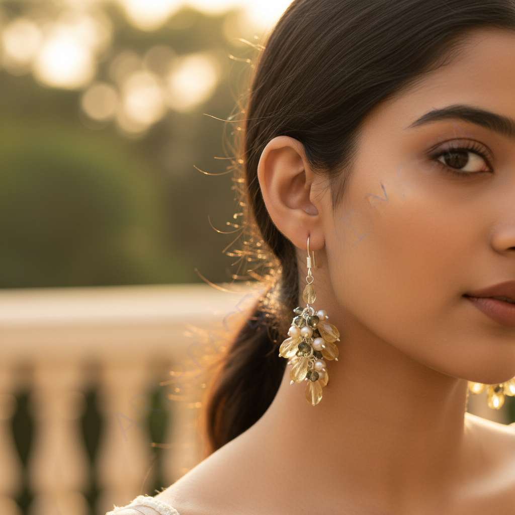 Citrine & Pearl Cluster Drop Earrings | 925 Silver Jewelry