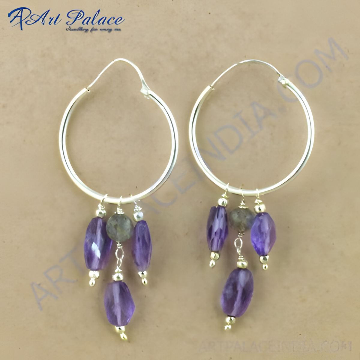 925 sterling silver dangle earrings featuring purple amethyst gemstones and silver beads