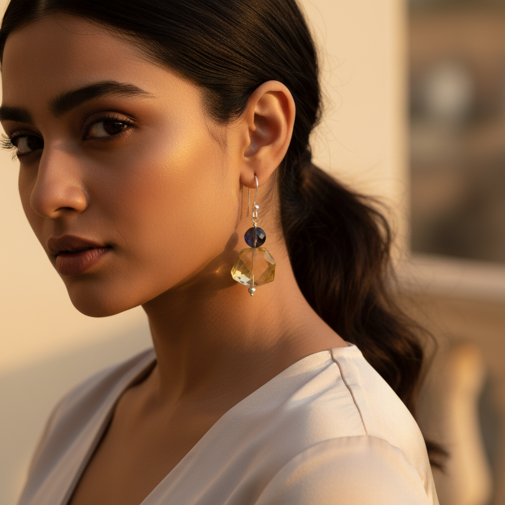 925 Silver Citrine & Iolite Earrings for Women | Gemstone Jewelry