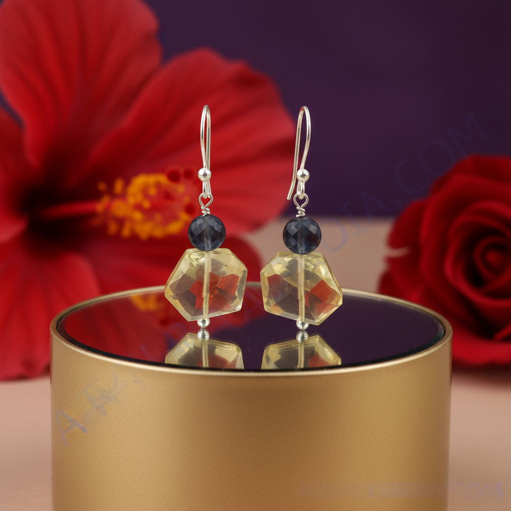 925 Silver Citrine & Iolite Earrings for Women | Gemstone Jewelry