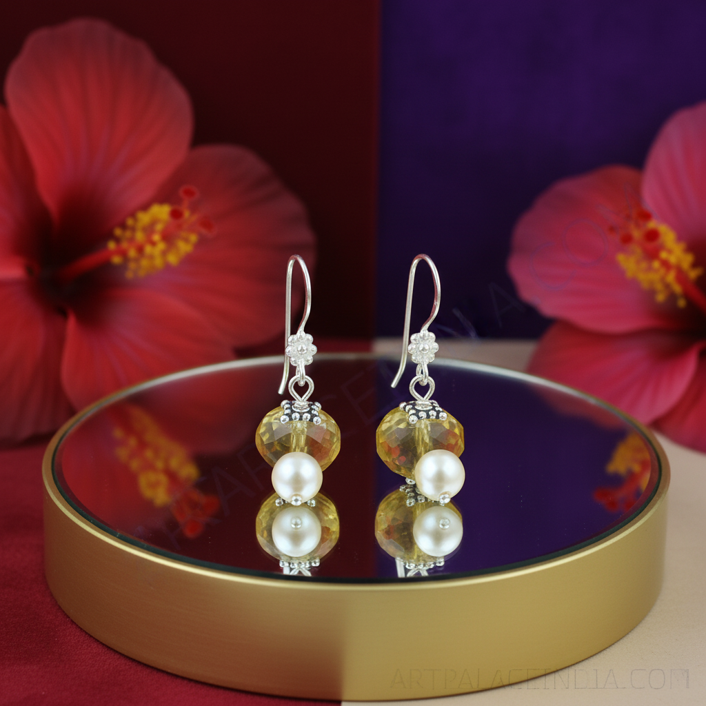 925 Silver Citrine & Pearl Drop Earrings for Women | Gift