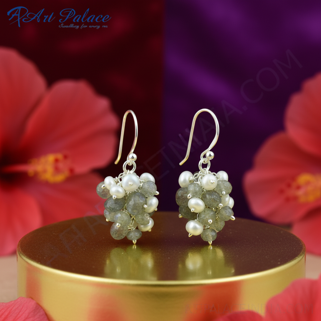 925纯银淡水珍珠拉长石耳环（女士款）