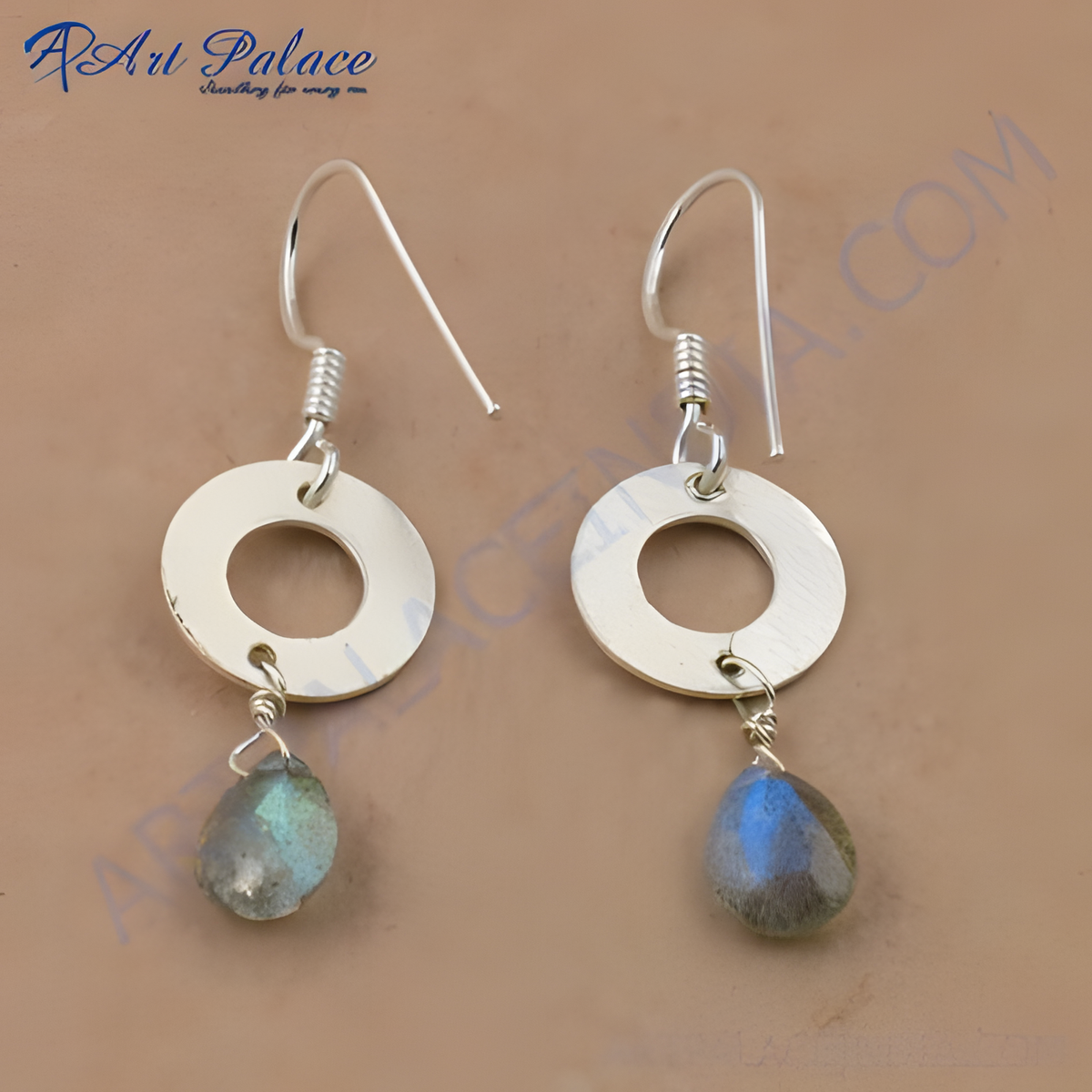925 sterling silver drop earrings with blue and green labradorite gemstones