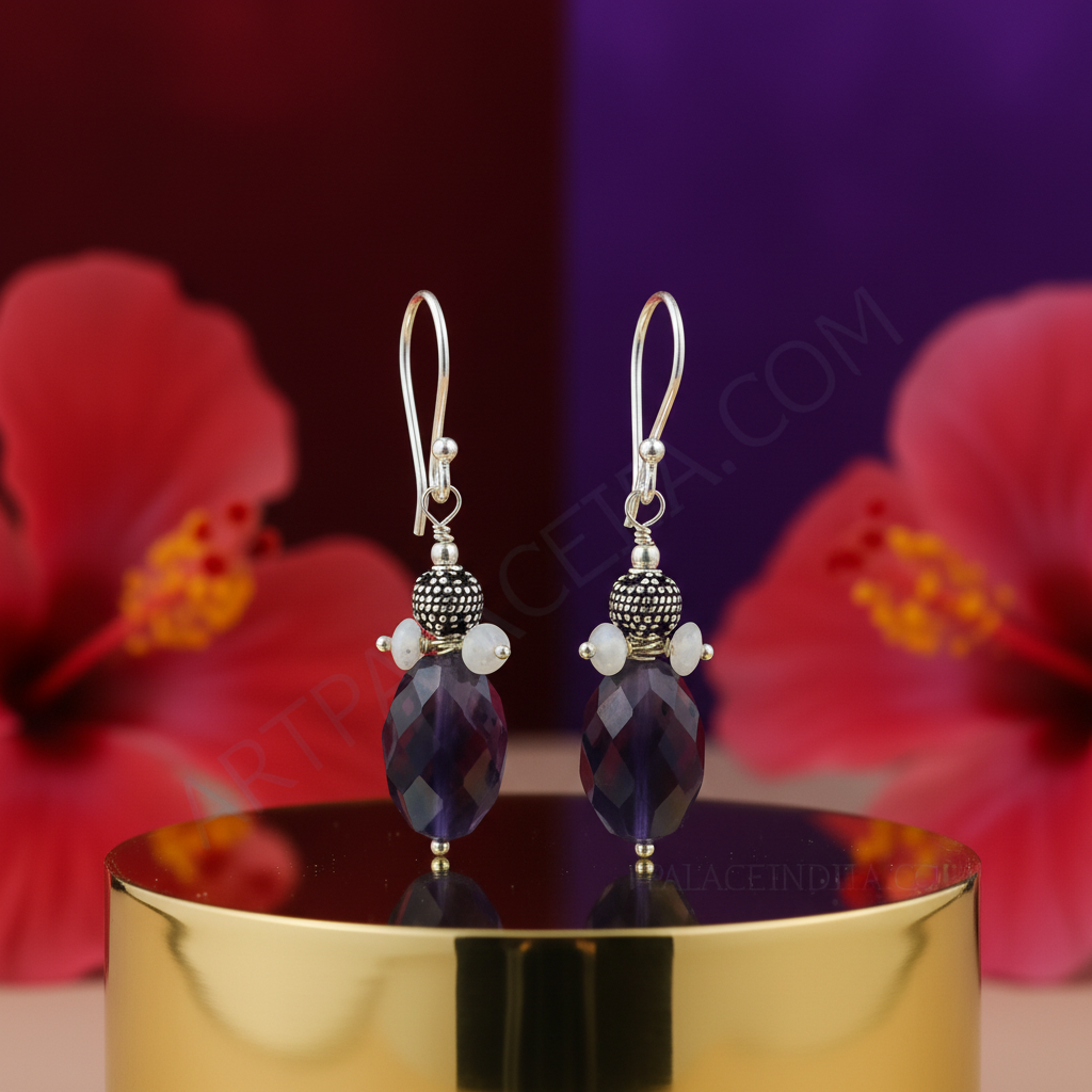 925 silver amethyst drop earrings for women | gemstone jewelry