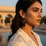 Load image into Gallery viewer, 925 Silver Hoop Earrings with Black Gemstone Dangles for Women
