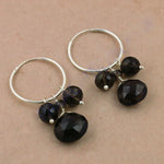 将图像加载到图库查看器中， 925 Silver Hoop Earrings with Black Gemstone Dangles for Women
