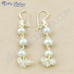 Load image into Gallery viewer, 925 sterling silver drop earrings with white pearls and gemstone clusters
