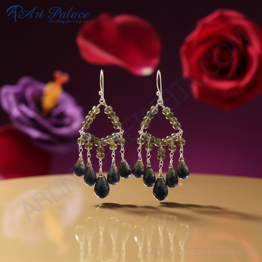 Smoky Quartz Teardrop Chandelier Earrings | Sterling Silver