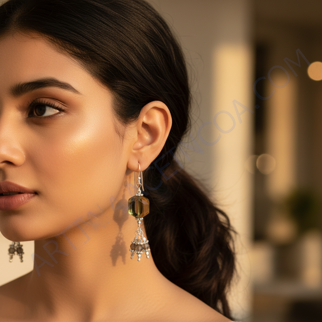 925 silver green gemstone earrings for women | dangle jewelry