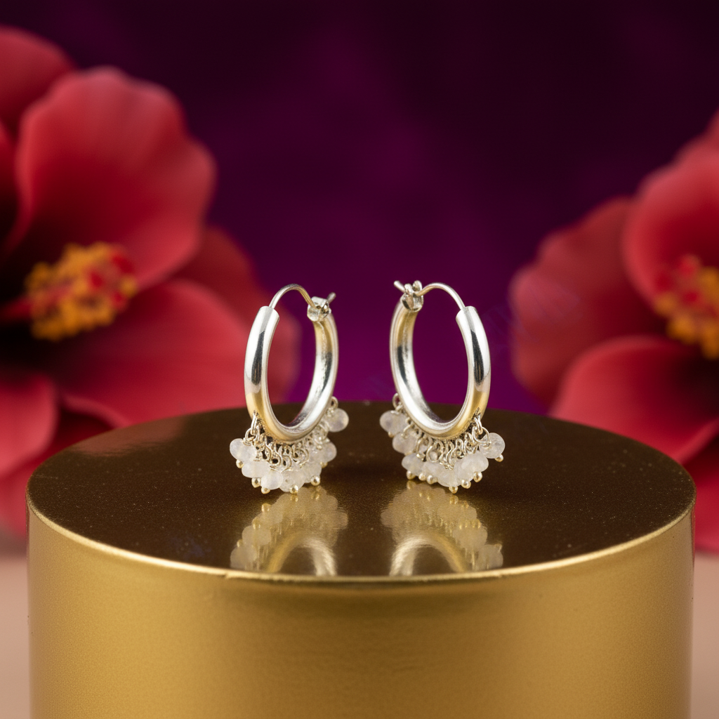 925 Silver Moonstone Hoop Earrings | Women's Dangle Jewelry