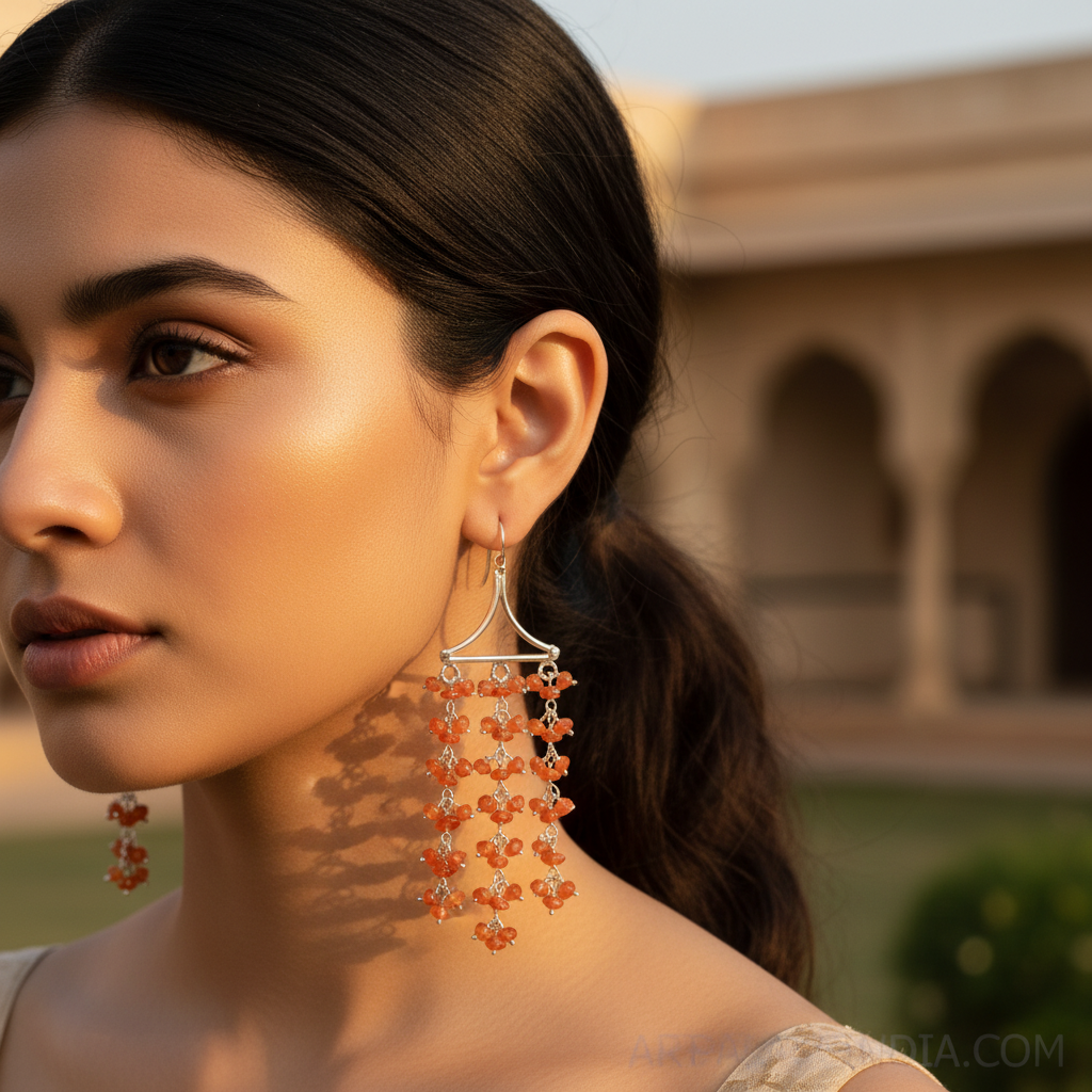 925 Silver Carnelian Beaded Earrings for Women | Dangle Earrings