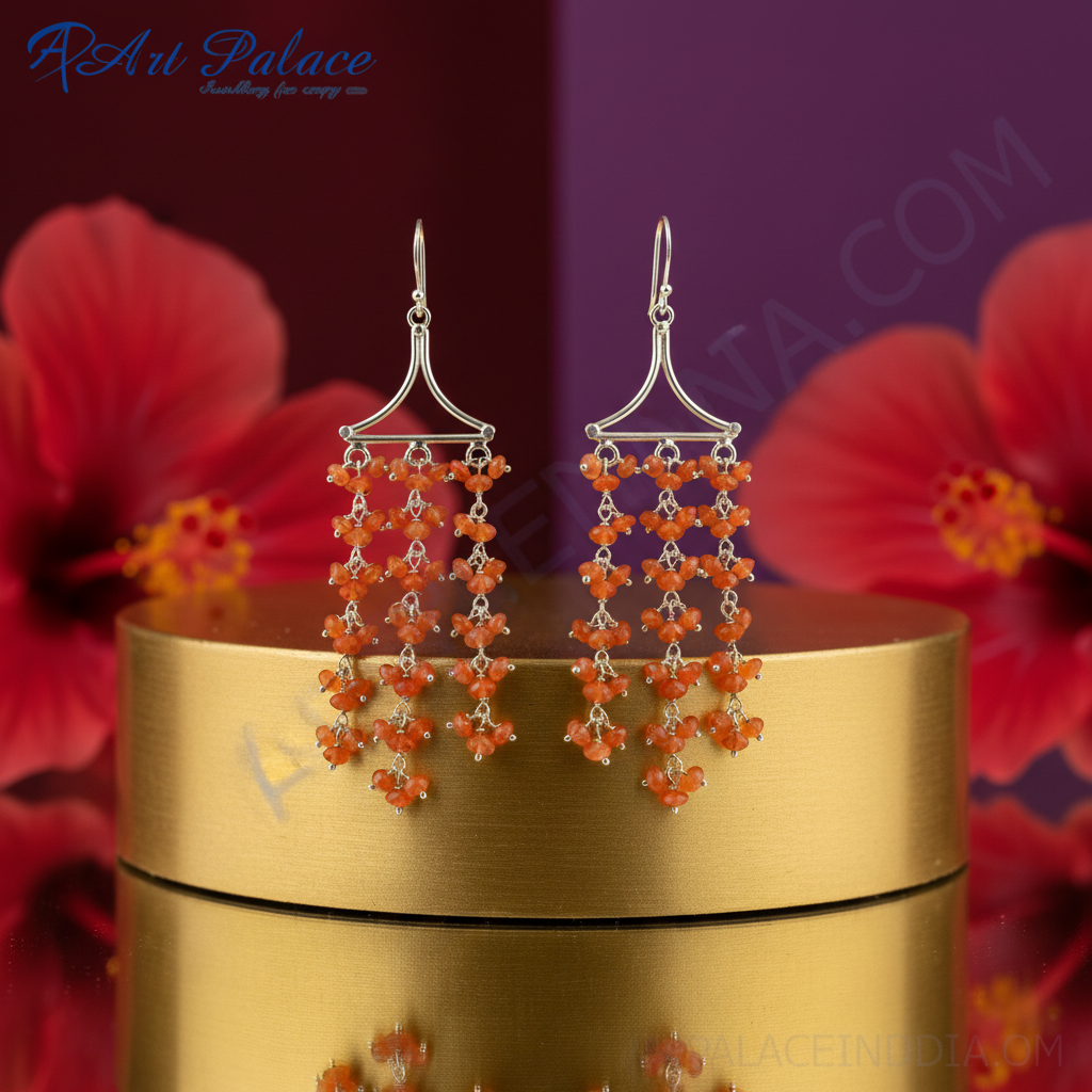 925 silver carnelian beaded earrings for women | dangle earrings