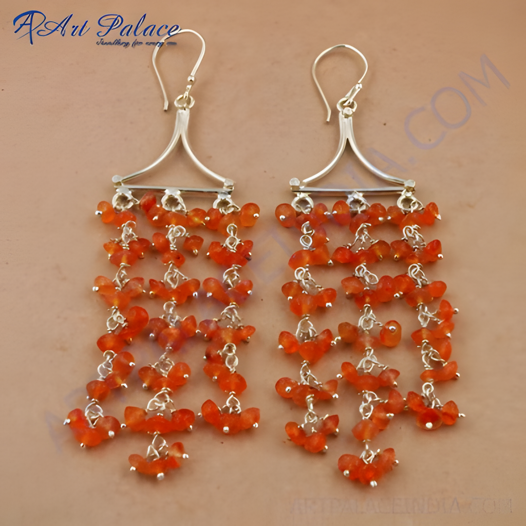 925 sterling silver dangle earrings with vibrant orange carnelian gemstone beads.