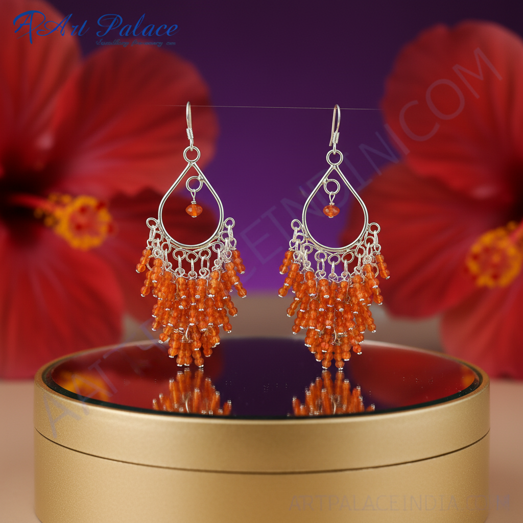 925 Sterling Silver Carnelian Chandelier Earrings | Women's Jewelry
