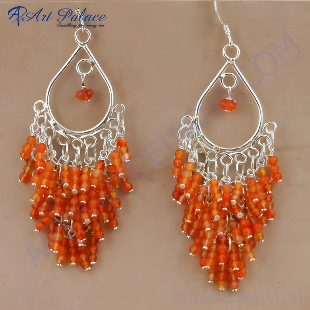 925 sterling silver carnelian chandelier earrings, featuring vibrant orange gemstones, perfect for any occasion.