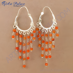 Load image into Gallery viewer, 925 sterling silver dangle earrings with vibrant orange carnelian beads, perfect for women.
