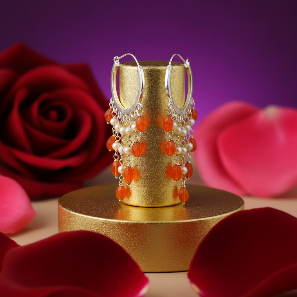 925 Silver Orange Bead Drop Earrings | Women's Fashion Jewelry