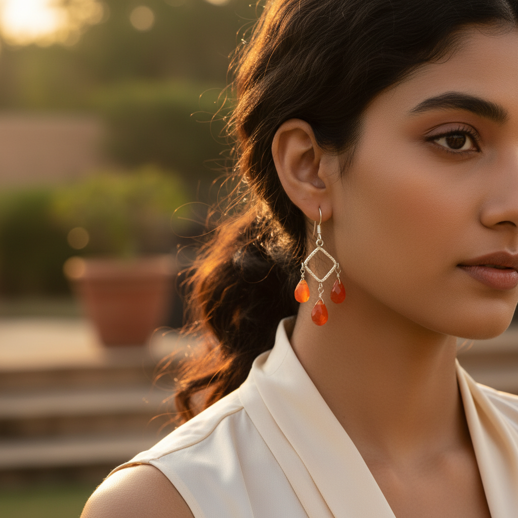 925 Silver Red Carnelian Drop Earrings for Women | Dangle