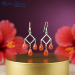 Load image into Gallery viewer, 925 Silver Red Carnelian Drop Earrings for Women | Dangle
