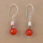 将图像加载到图库查看器中， 925 Silver Red Carnelian &amp; Pearl Drop Earrings for Women

