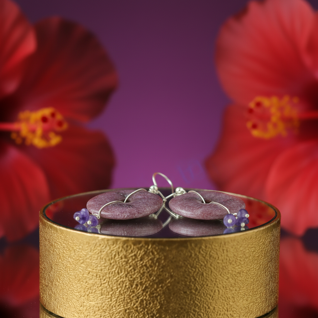 甜甜圈造型宝石耳环 | 女士纯银吊坠耳环