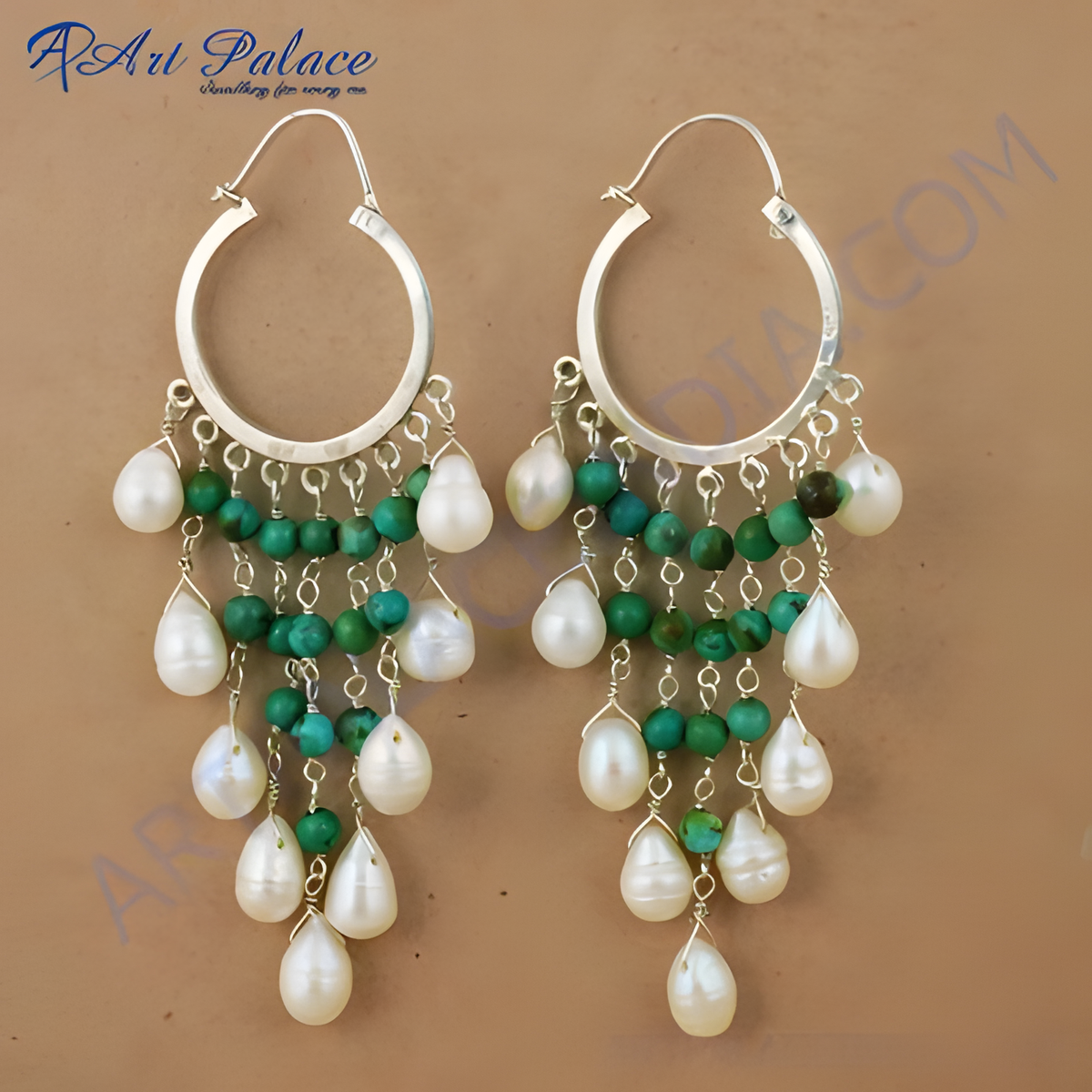 925 sterling silver dangle earrings with white pearls and turquoise beads