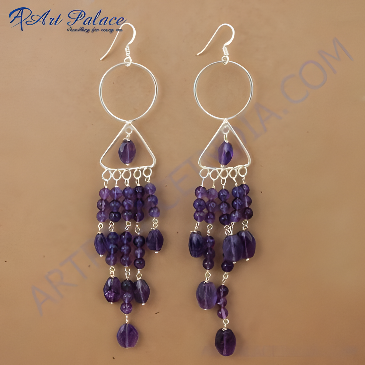925 silver drop earrings featuring amethyst gemstones in a cascading design