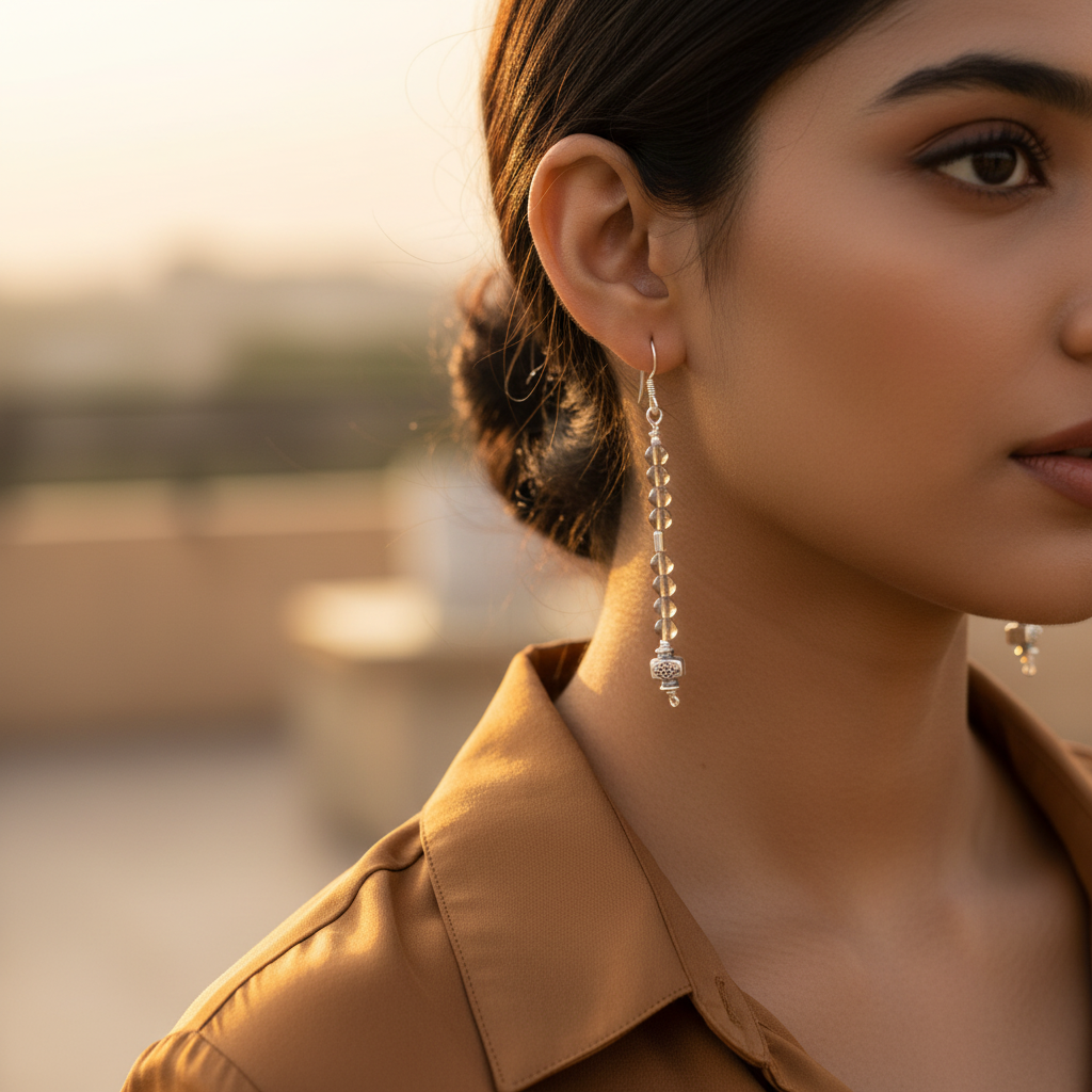 925银烟晶串珠耳环（女士款）