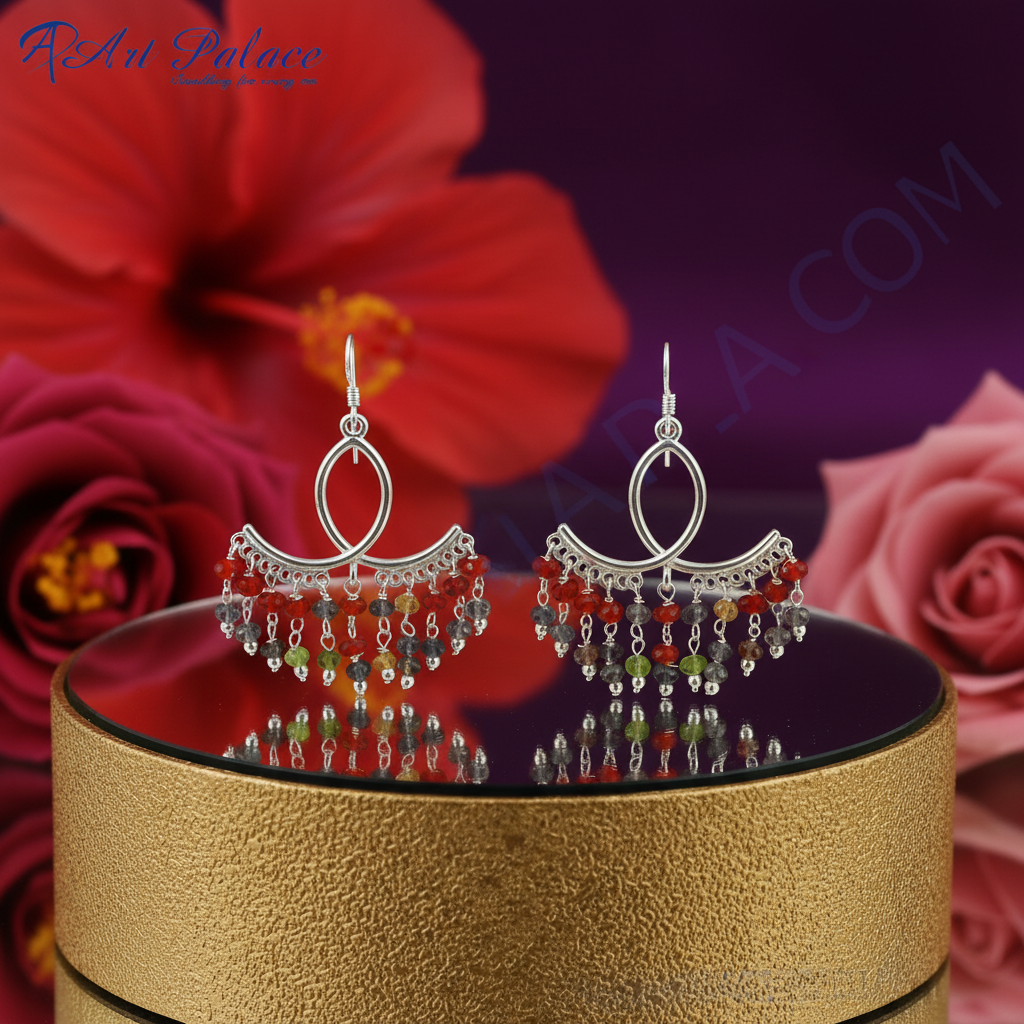 925 Silver Multi-Gemstone Dangle Earrings | Women's Jewelry