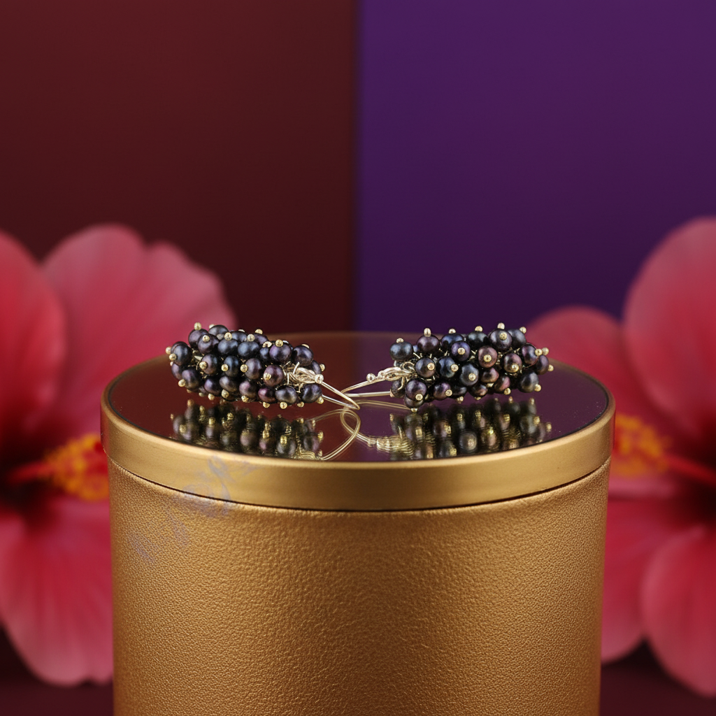 黑珍珠簇耳环 | 925纯银吊坠