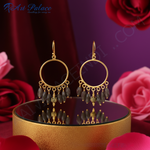 Load image into Gallery viewer, gold plating Hoop Dangle Earrings with Grey Gemstone Beads | Women&#39;s Jewelry
